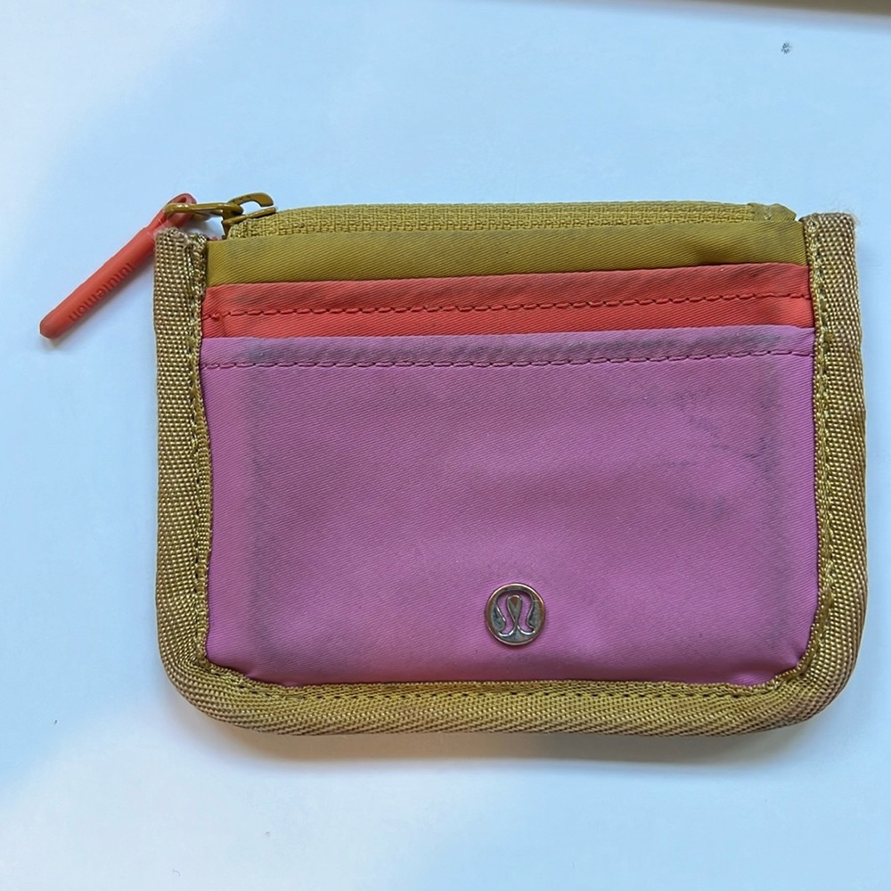 Lululemon True identity Card Case Zipper Wallet pink yellow orange